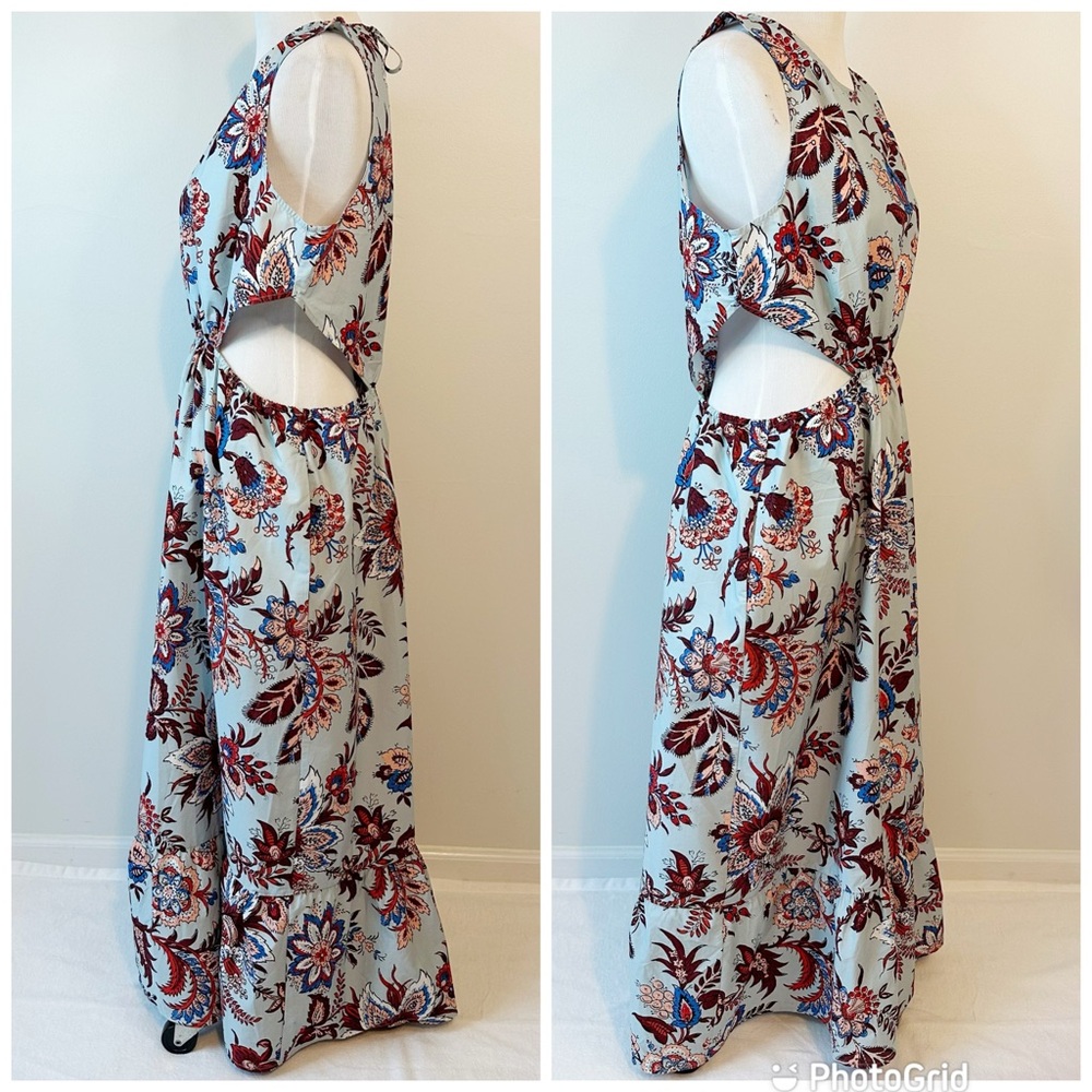 NWT RHODE Target Cut Out Midi Dress Floral Paisley Island Blue Pockets, Large - Picture 3 of 16